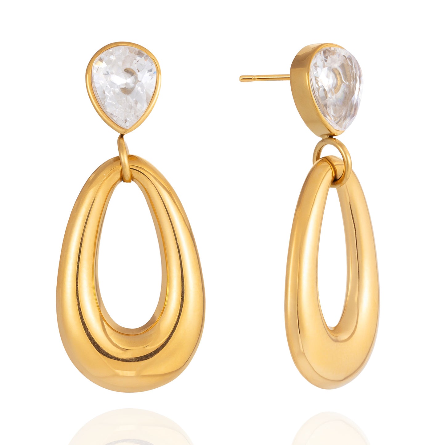 Orecchini a goccia geometrici di lusso, borchie in acciaio inossidabile placcato oro 18 carati con zirconi per donna