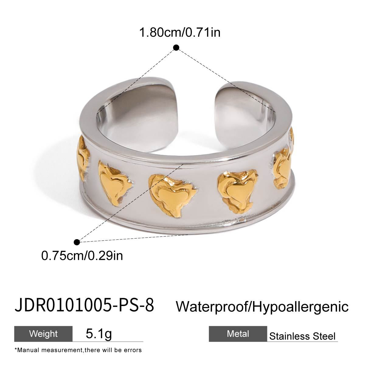Heart Shaped Plated Stainless Steel Ring for Women