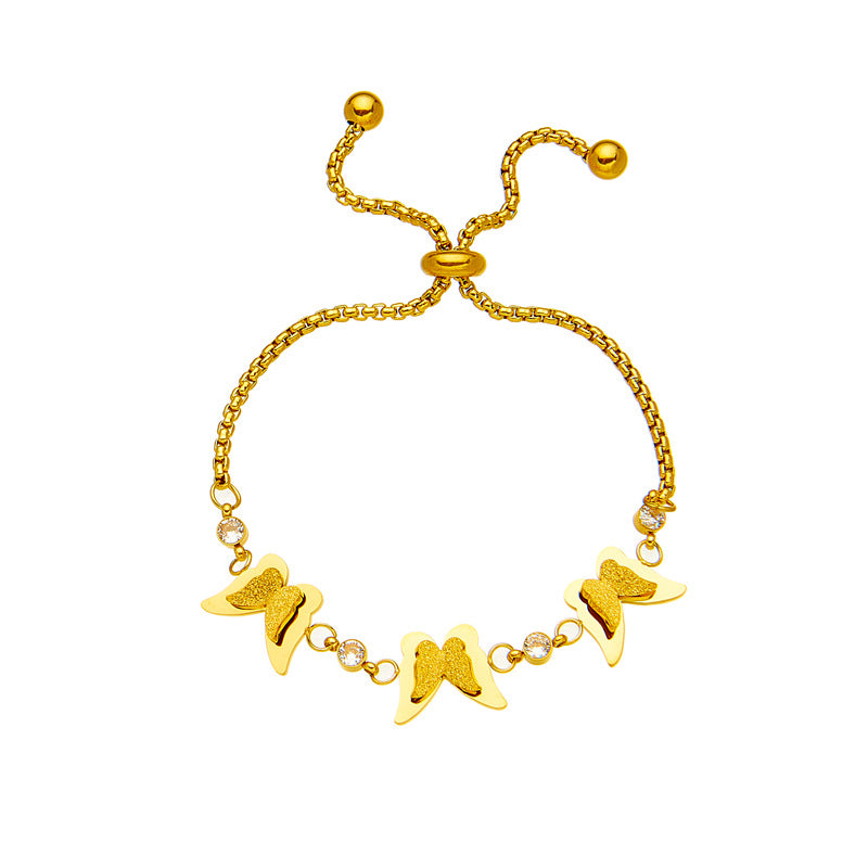 Minimalist Butterfly-Shaped Titanium Steel Pull-Chain Bracelet with Gold Plating for Women