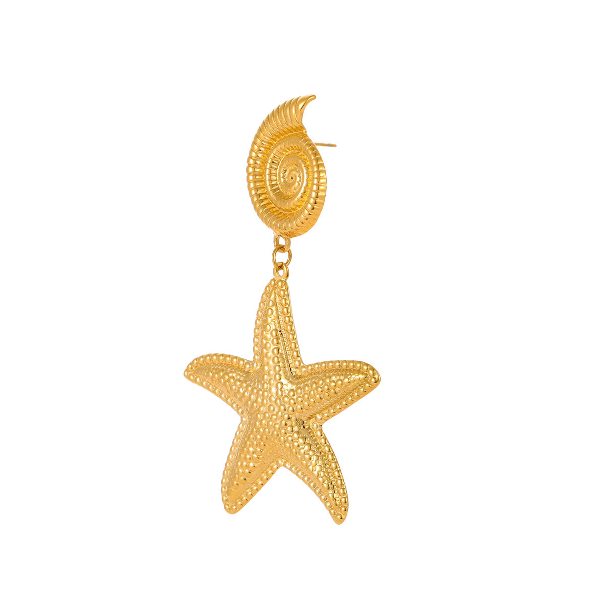 Orecchini da donna alla moda in acciaio inossidabile a forma di stella con motivi di conchiglie e stelle marine, stile vacanza oceanica galvanizzato, gioielli per l'orecchio leggeri di lusso