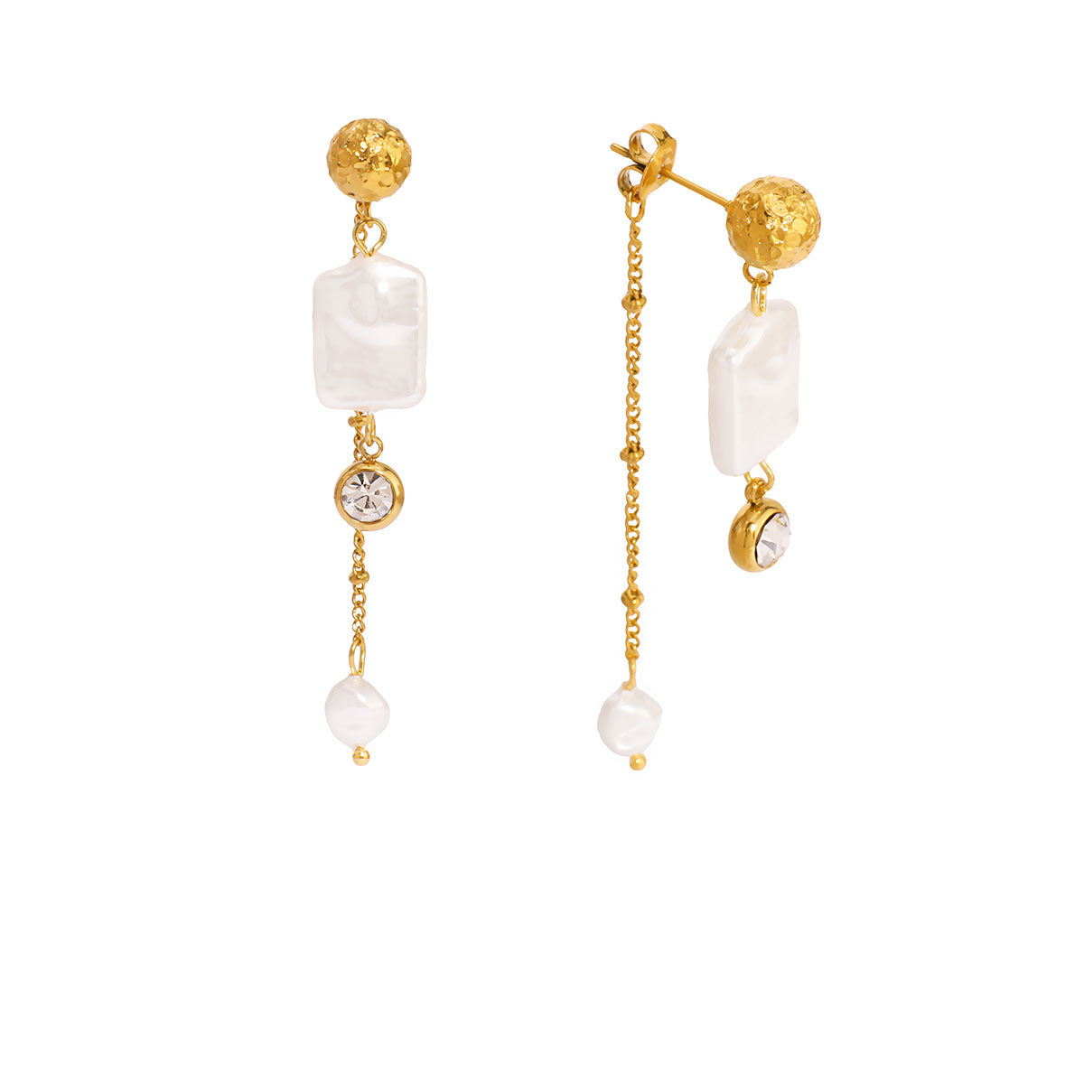 Orecchini Pendenti Geometrici con Perle in Acciaio Inox e Placcatura in Oro 18K da Donna