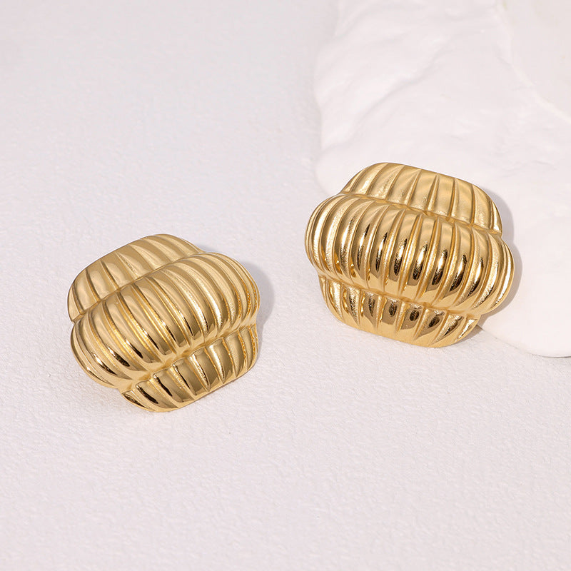 Vintage Geometric Lantern Stud Earrings 18K Gold Plated Stainless Steel Fashion Jewelry for Women