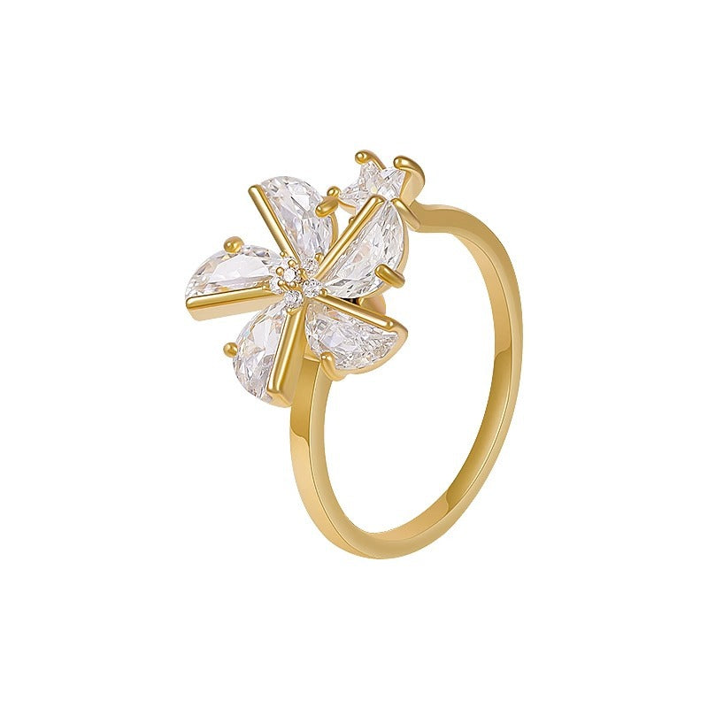 Rotatable Windmill Ring for Women with Copper Base and Electroplated Finish Minimalist Open Band Finger Ring