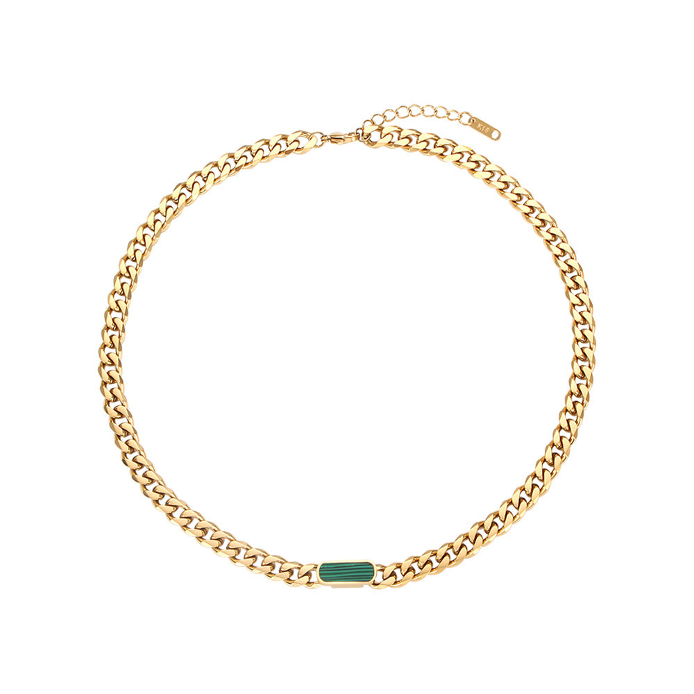 Set bracciale e collana a catena cubana geometrica vintage in acciaio inossidabile con finitura placcata