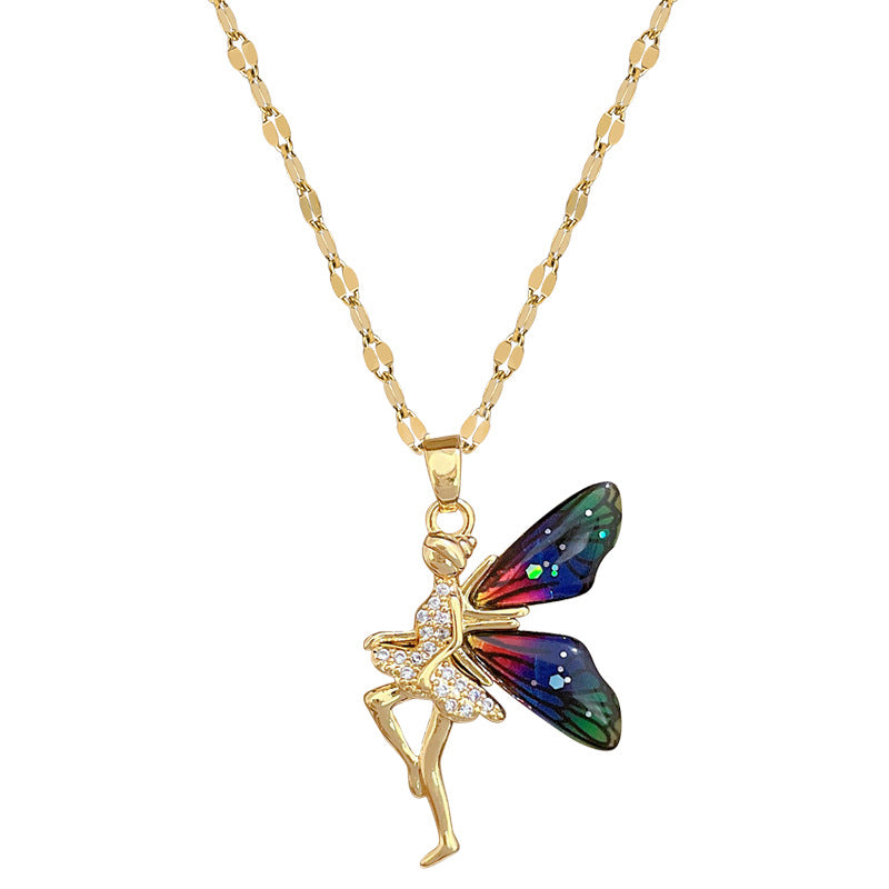 Collana con ciondolo di lusso dolce e fresco geometrico in strass in acciaio al titanio con ciondolo in rame
