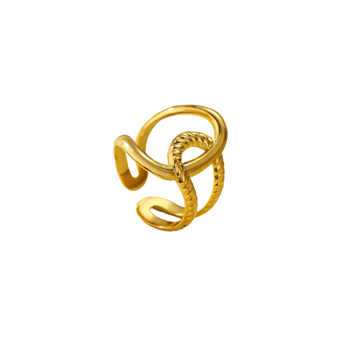 Anillo minimalista geométrico de acero inoxidable con baño de oro de 18 quilates y diseño de banda trenzada irregular para mujer