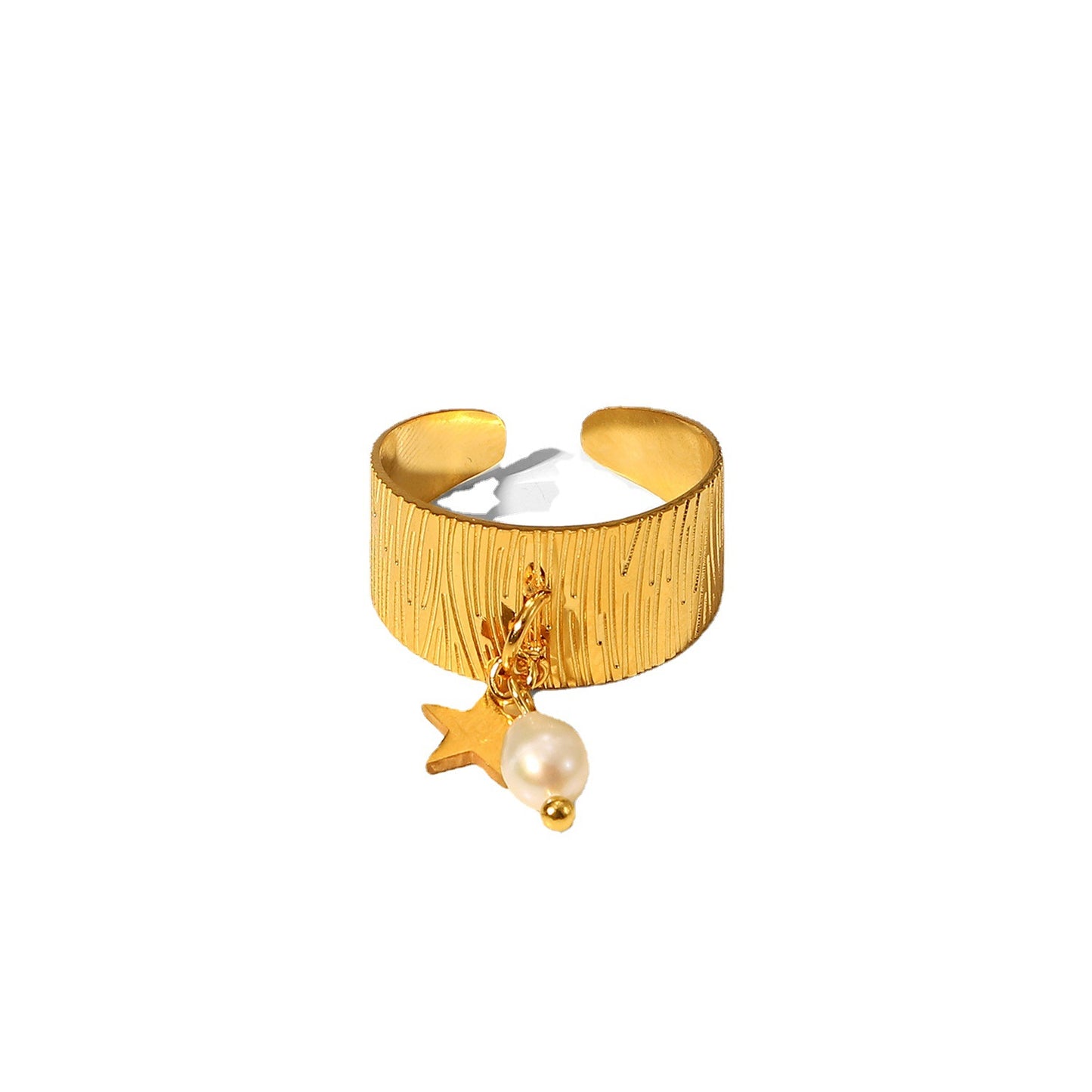 Anello geometrico in acciaio inossidabile con placcatura in oro 18 carati e perla per donna