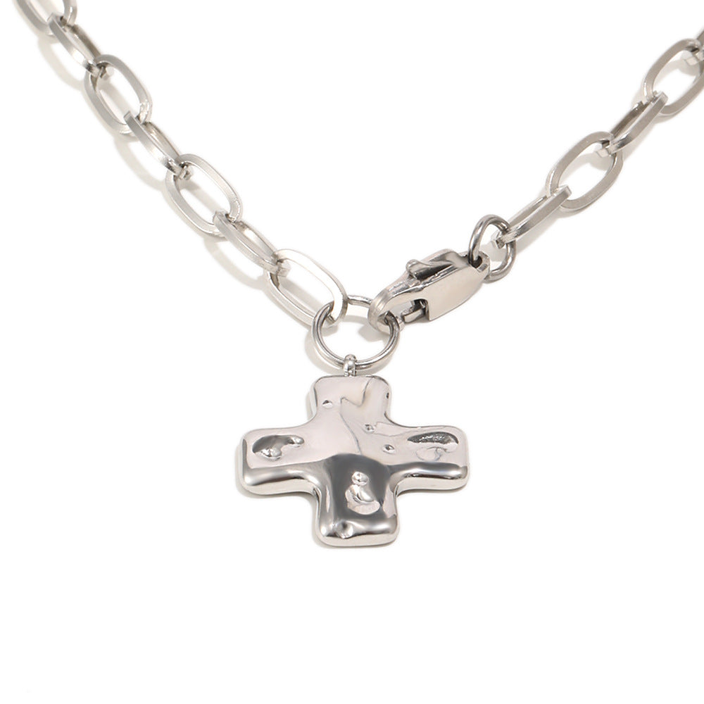 Elegant 18K Gold Plated Stainless Steel Cross Necklace for Women