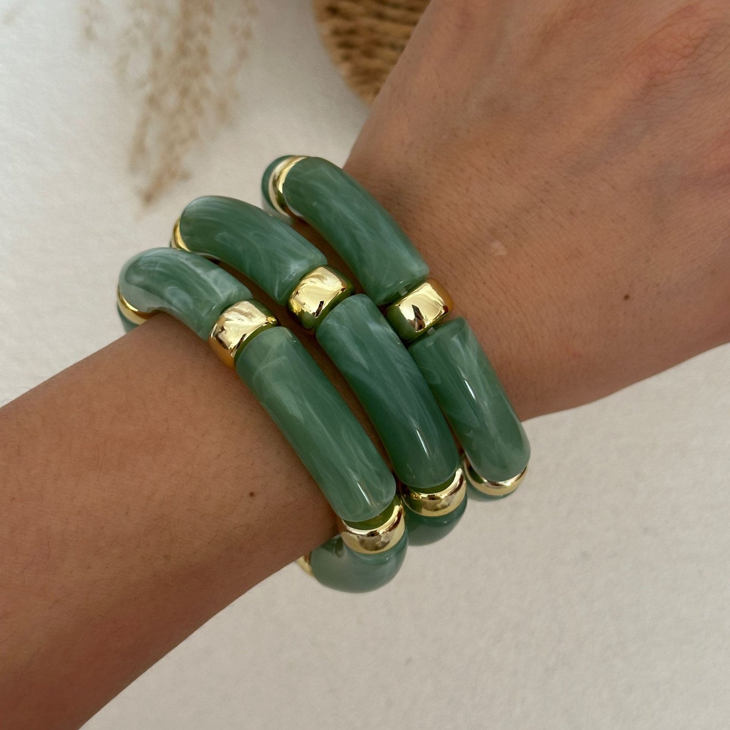 Bracciale Tondo in Acrilico con Placcatura Geometrica
