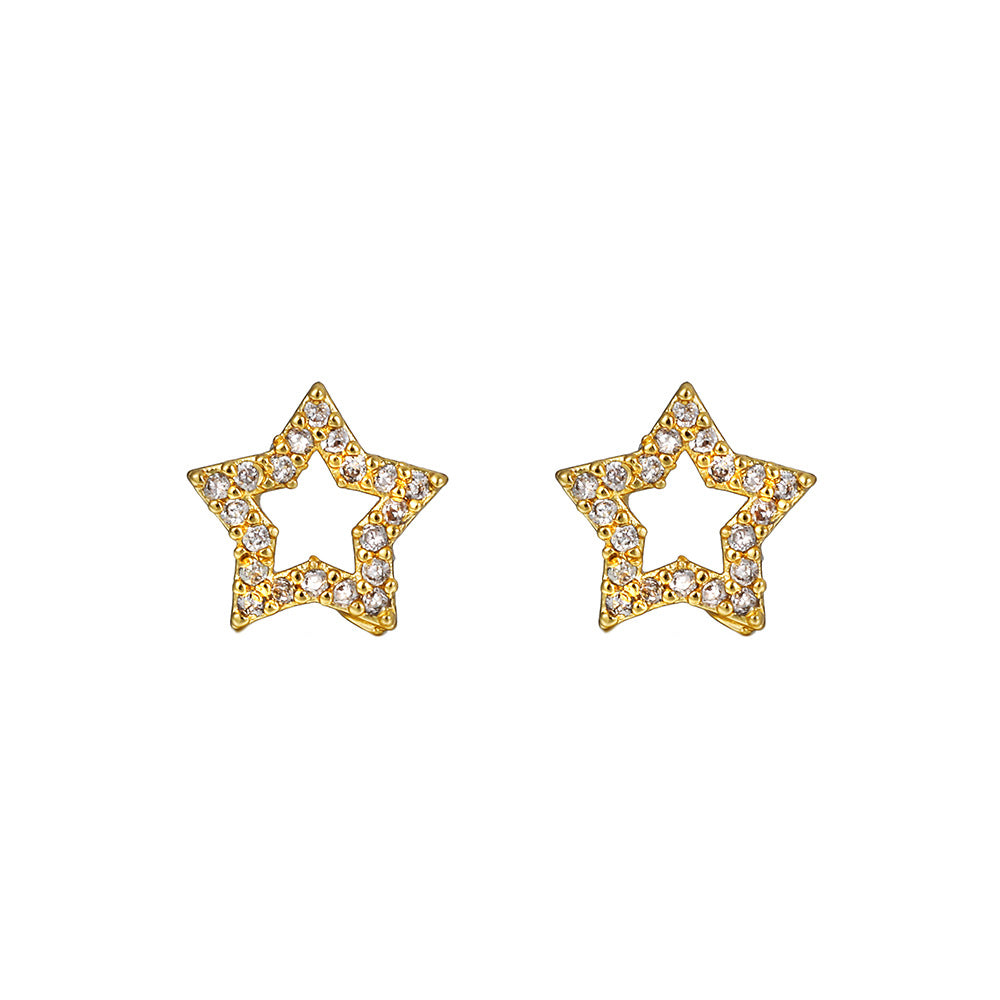Geometric Triangle Star Moon Brass Cubic Zirconia Plated Stud Earrings for Women