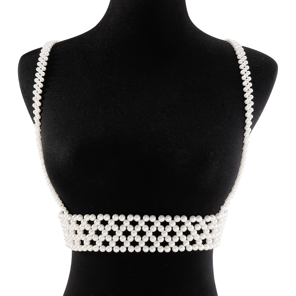 Geometric Style Handwoven Body Chain with Imitation Pearl Accents for Women