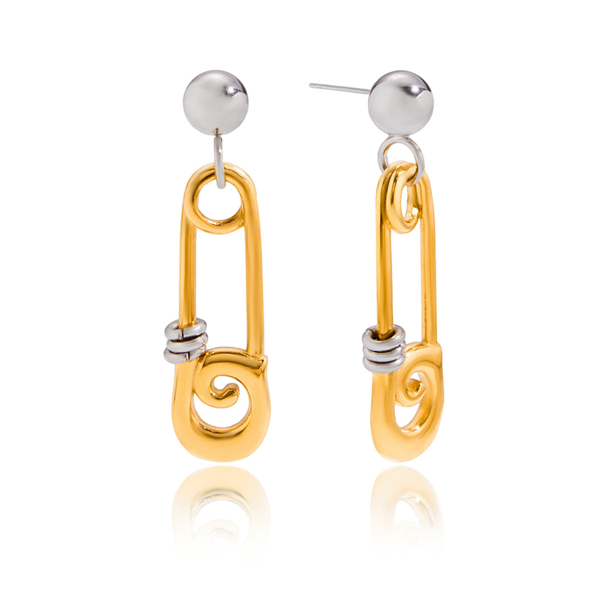 Pendientes de lujo minimalistas con forma de clip de papel, de acero inoxidable chapado en oro de 18 quilates, para mujer