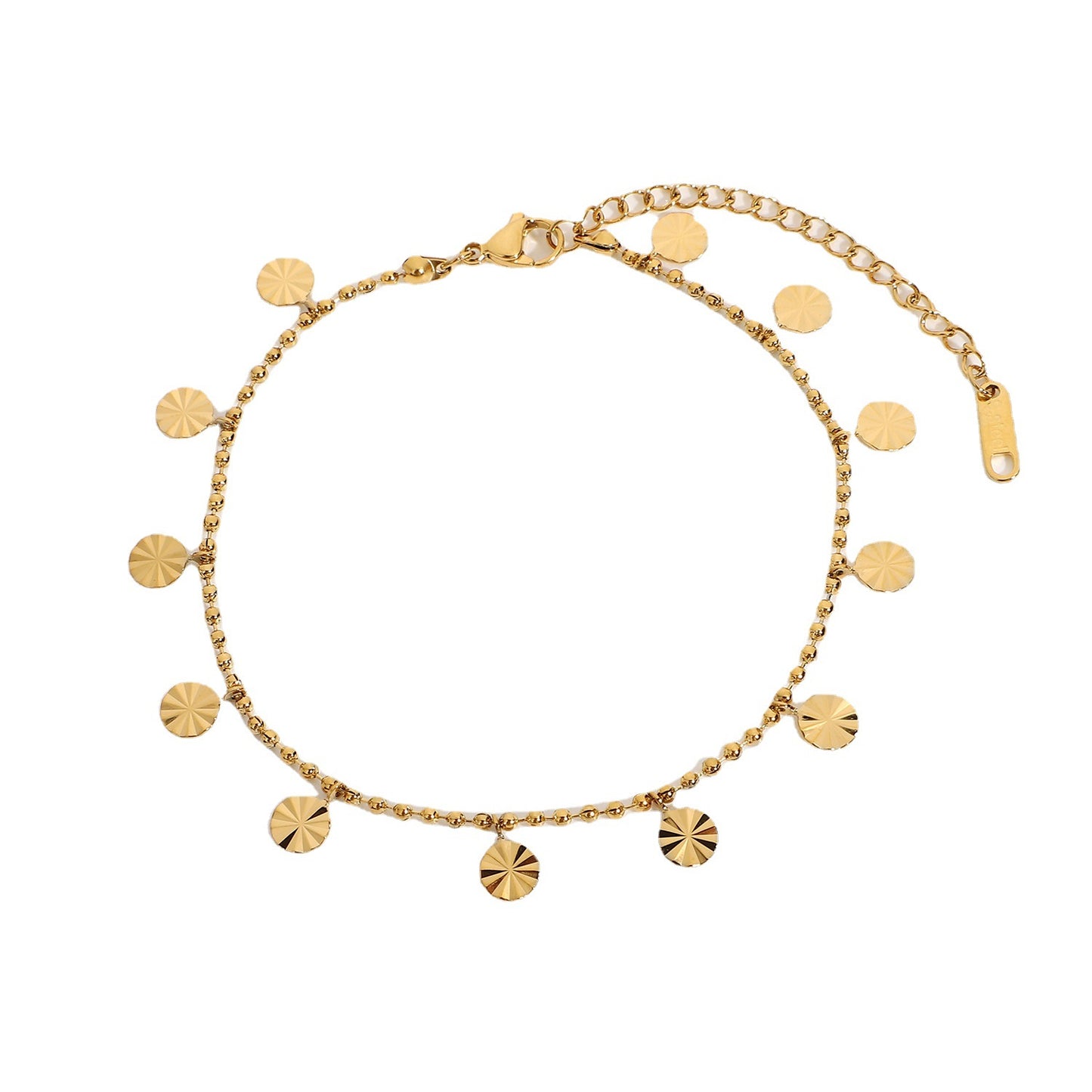 18K Gold Plated Stainless Steel Anklet for Women with Petal and Disc Pendants Figaro Style Minimalist Anklet Adjustable Foot Jewelry