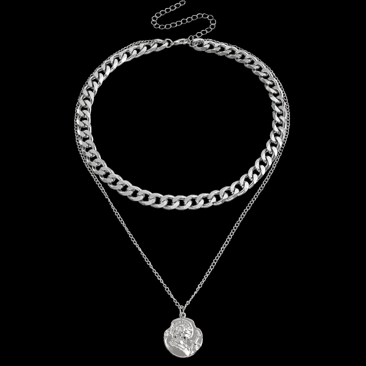 Vintage Double-Layer Geometric Alloy Pendant Necklace for Women with Electroplated Finish and Clavicle Chain Style