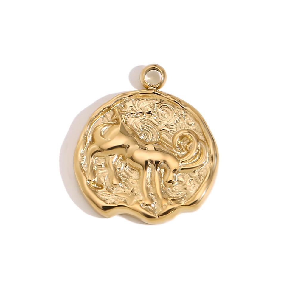Vintage-Style Zodiac Pendant for Women Stainless Steel with 14K Gold Plating Heart-Shaped Constellation Design