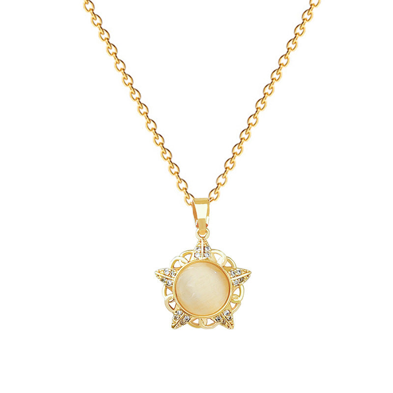 Collana con Pendente a Stella e Luna in Stile Cartone Animato da Donna in Acciaio Inossidabile con Design Geometrico Cavo, Catena di Lusso per Clavicola con Dettagli in Strass