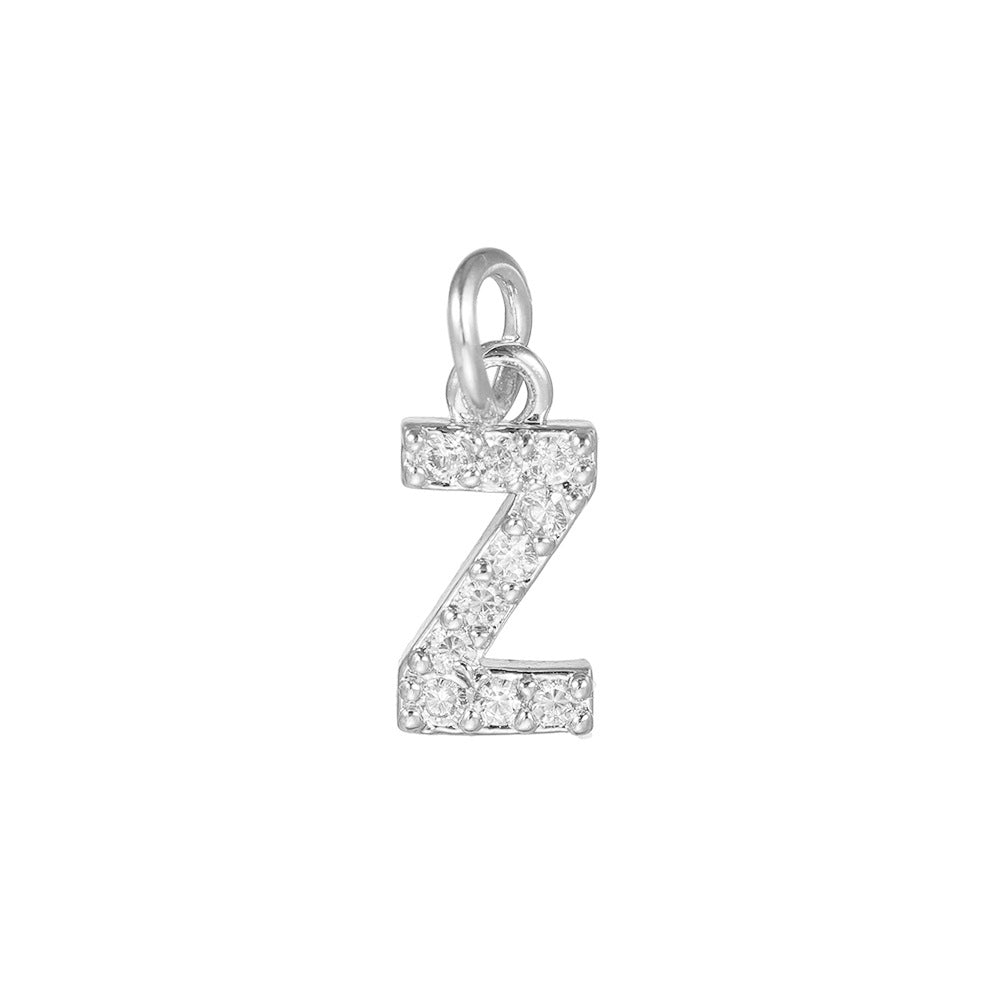 14K Gold Plated Brass Letter Pendant with Cubic Zirconia Charm Bar