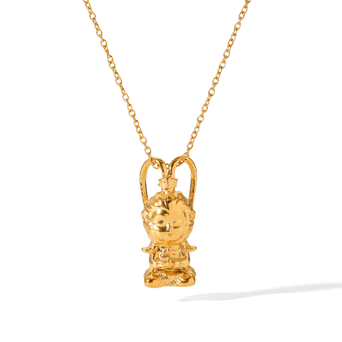 Minimalist Monkey-Shaped Stainless Steel Pendant Necklace with 18K Gold Plating and O-Chain for Women