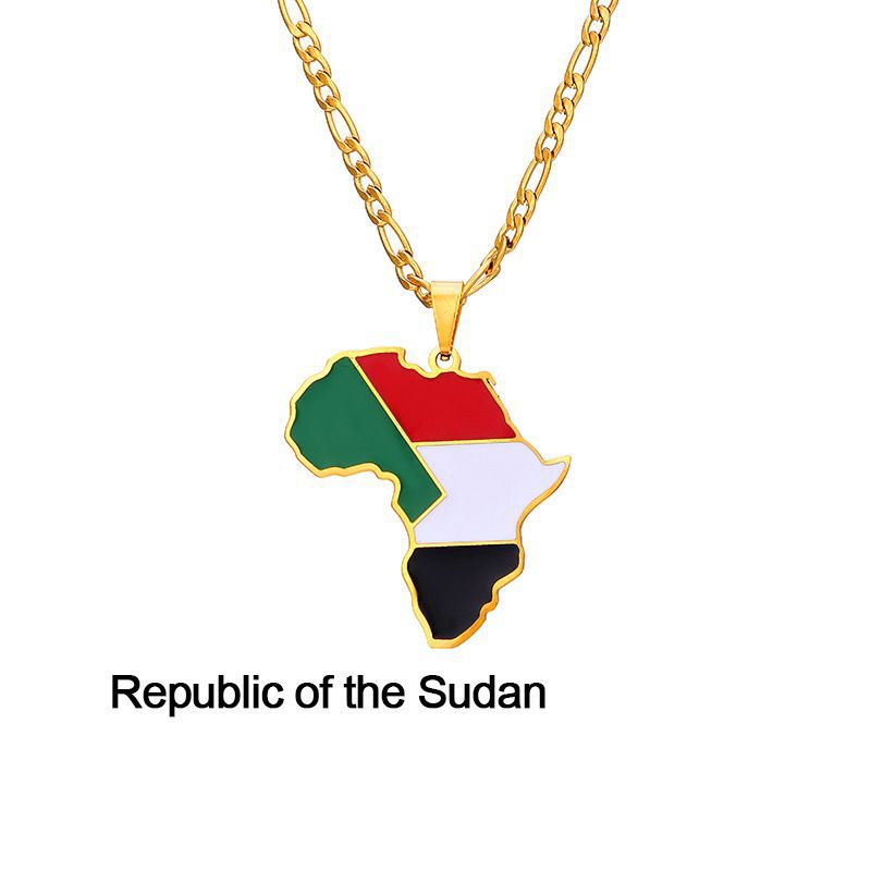 Collar con colgante de mapa de país africano geométrico de acero inoxidable con acabado esmaltado para uso unisex