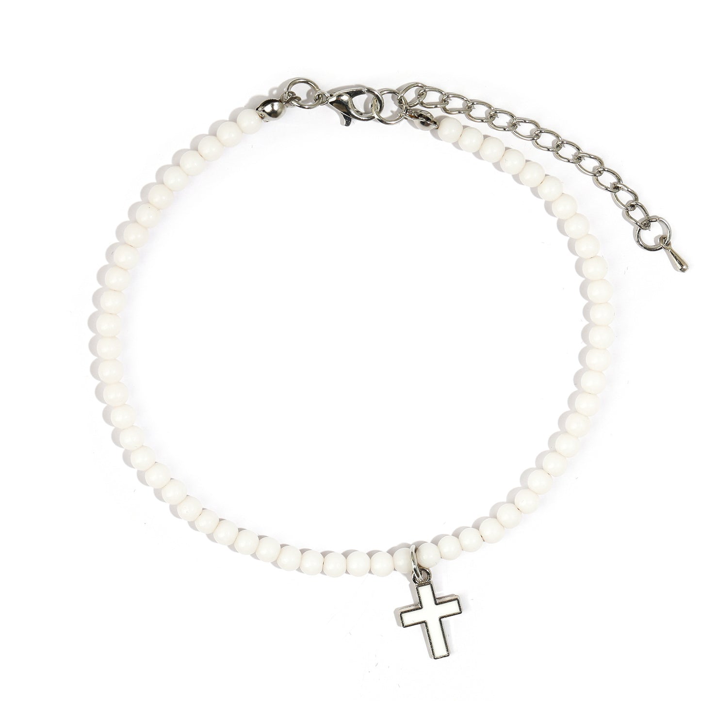 Minimalist Natural Stone Cross Bracelet with Turquoise and Amethyst Inlay for Women