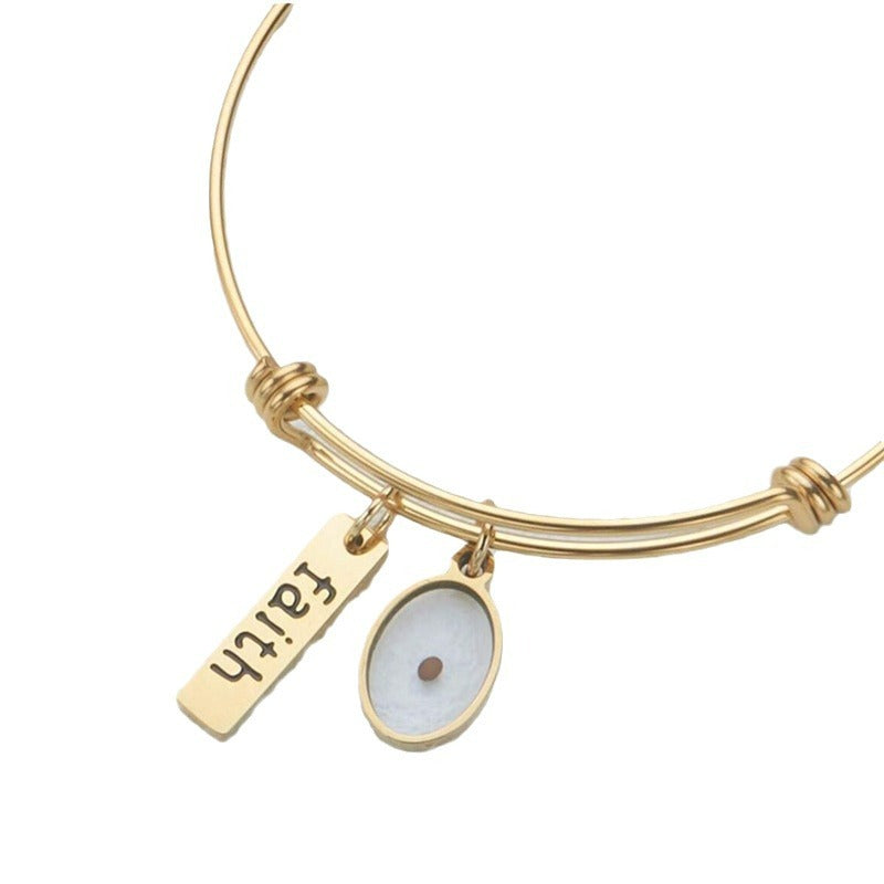 Adjustable Stainless Steel Faith Bracelet with Oval Charm in Minimalist Ins Style