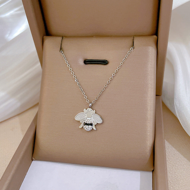 Collar con Colgante Minimalista de Abeja de Acero Inoxidable con Baño de Oro para Mujer y Hombre, Delicada Cadena de Clavícula