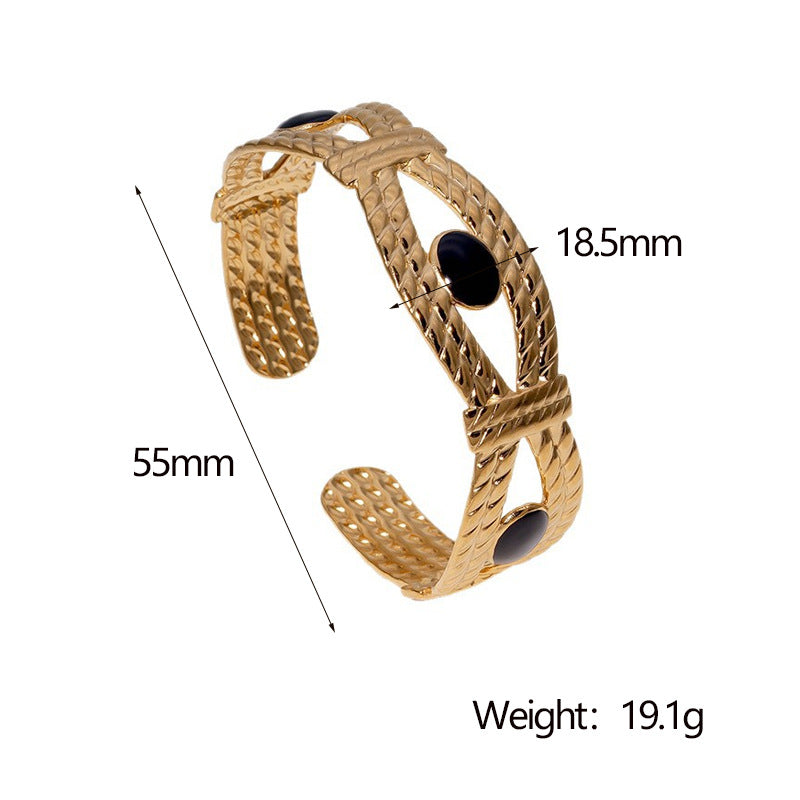 Luxury Vintage Stainless Steel Enamel Adjustable Cuff Bracelet for Women with Irregular Shape Design