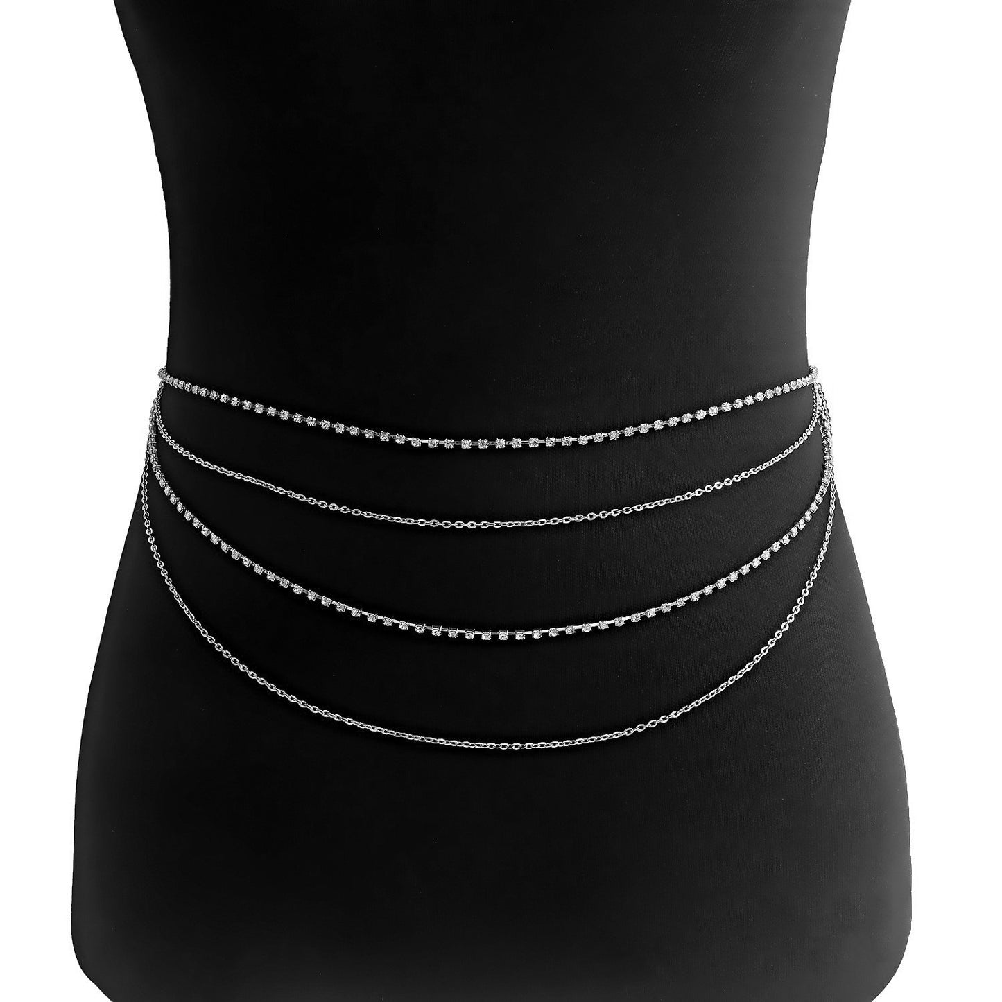 Punk Geometric Metal Body Chain for Women with Rhinestone Accents Vintage Style Waist Chain