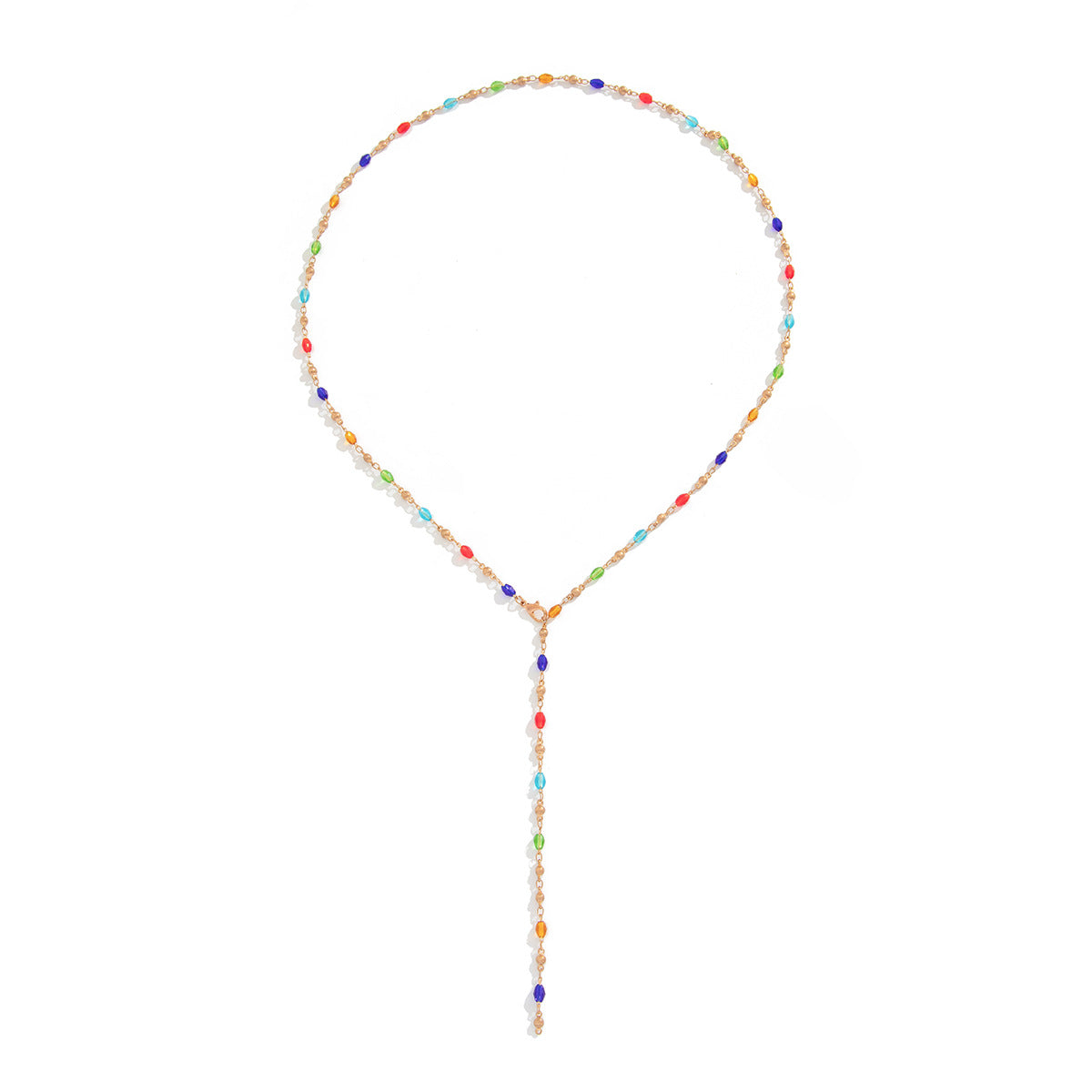 Minimalist Geometric Drip Oil Brass Tassel Y-Shape Multi-Layer Necklace for Women