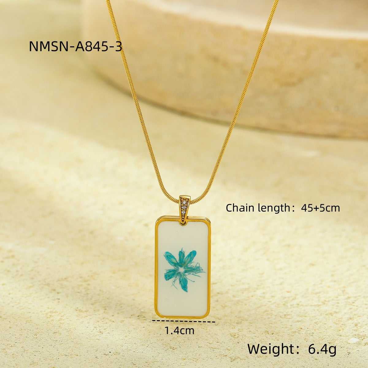 Minimalist Geometric Five-Point Heart Resin Enamel Pressed Dried Flower Pendant Necklace in Stainless Steel