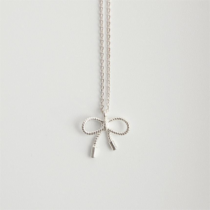 Minimalist Bow Knot Necklace in 925 Sterling Silver with Geometric Outline and Fresh Sweet Aesthetic