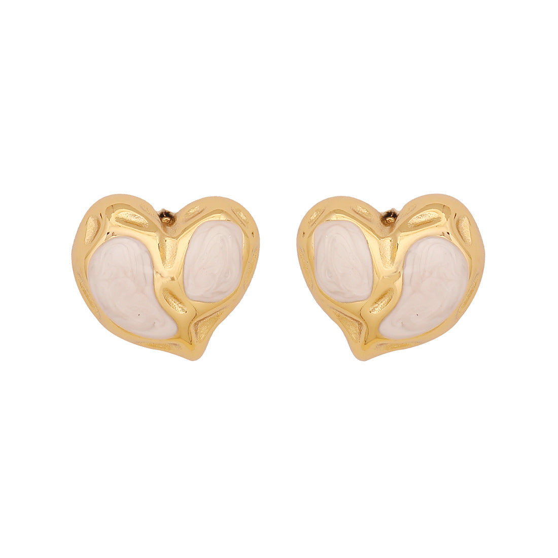 Orecchini da donna in acciaio inossidabile a forma di cuore smaltato, in stile fresco e dolce