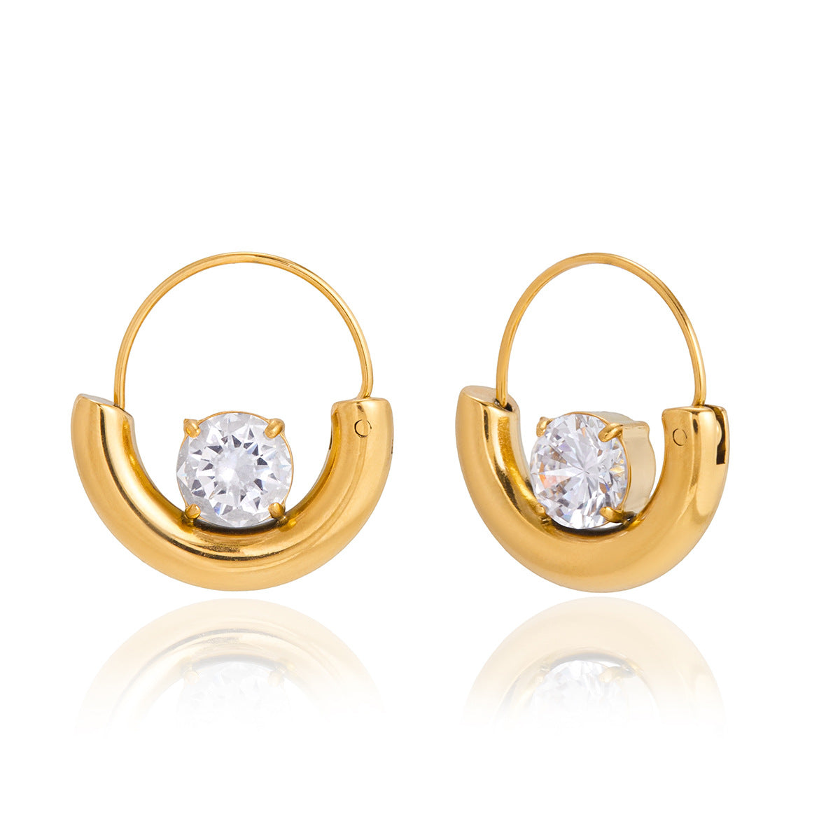 Elegant Geometric Round Stainless Steel Plated Cubic Zirconia Hoop Earrings for Women