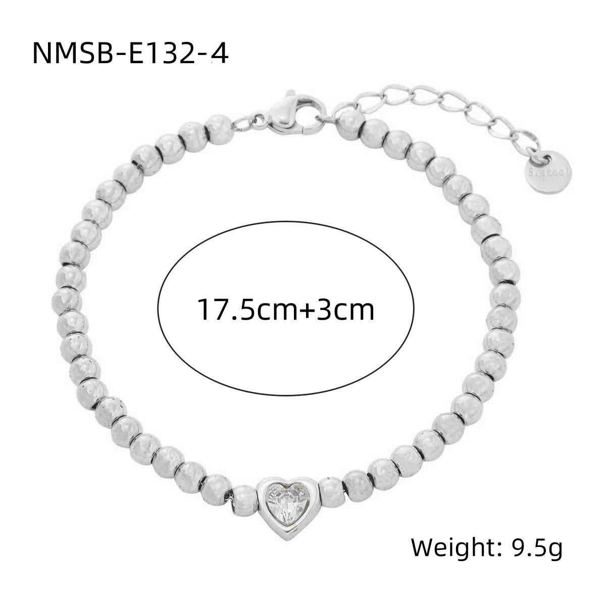 Fashionable Heart-Shaped Rhinestone-Inlaid Titanium Steel Bracelet for Women with 18K Gold-Plated Beads and Vacuum Plating Finish