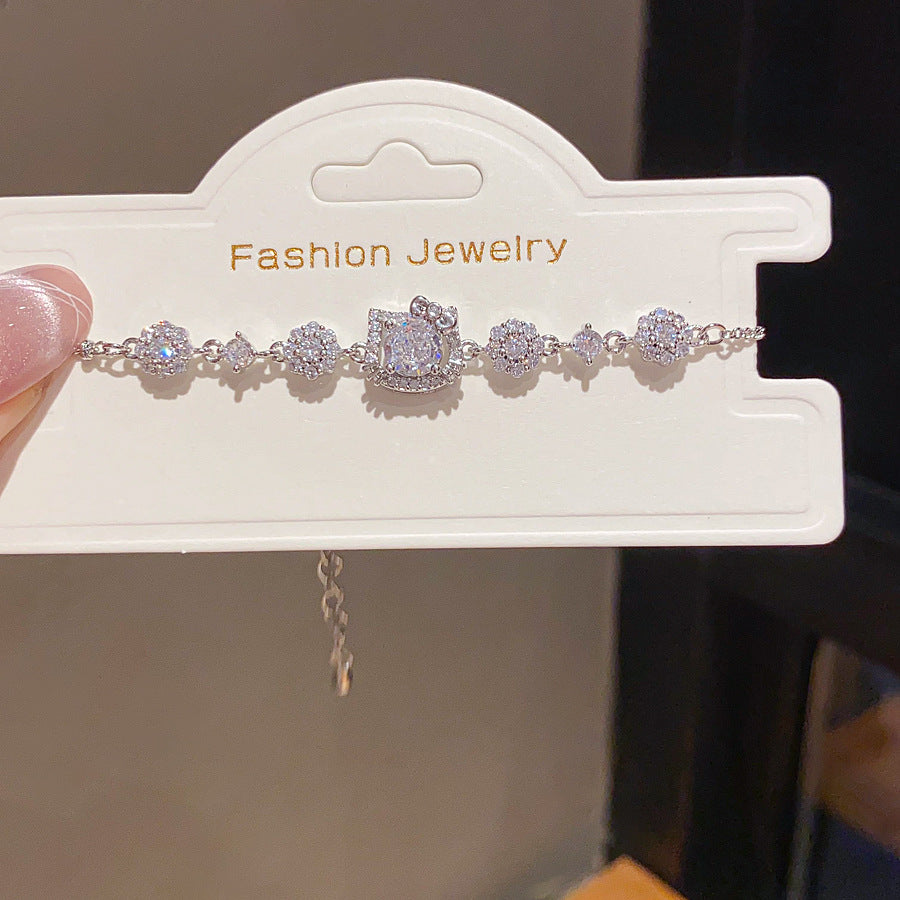 18K Gold Plated Cubic Zirconia Cat Animal Brass Bracelet Vintage Luxury Elegant Women's Jewelry
