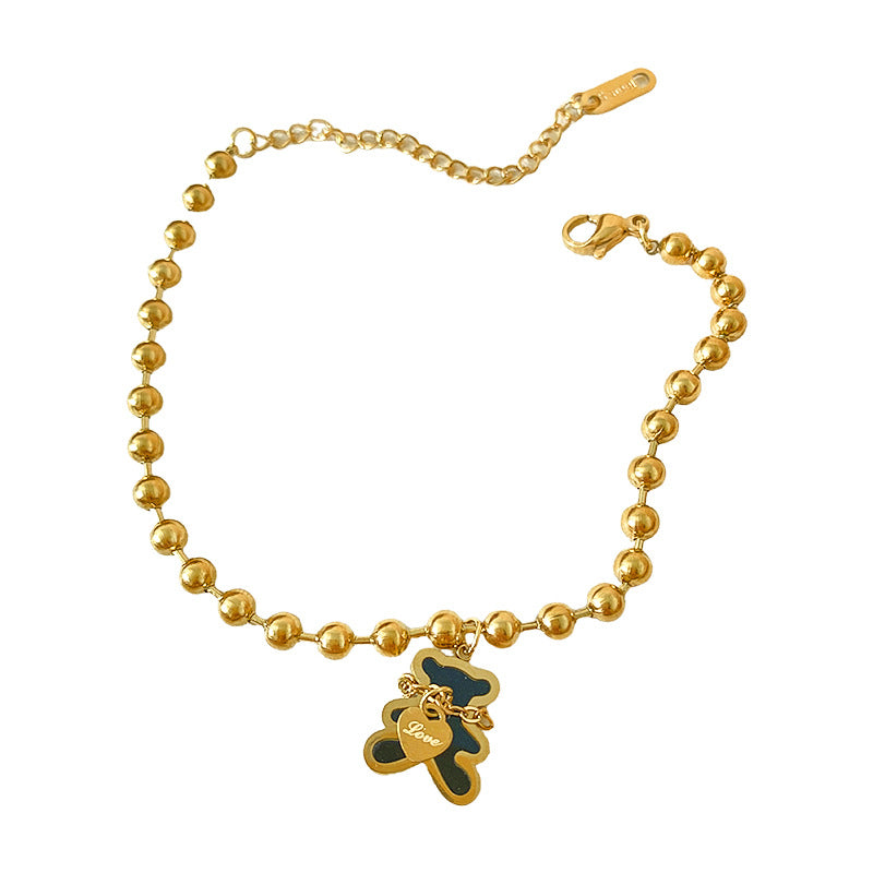 Minimalist Letter Heart Bear Beaded Ball Chain Bracelet Titanium Steel Plated Unisex
