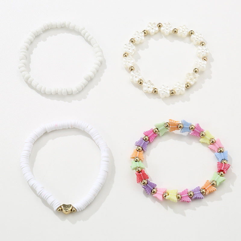 Set di braccialetti in perline fatti a mano minimalisti a forma di farfalla e cuore per bambini con perline in resina e plastica