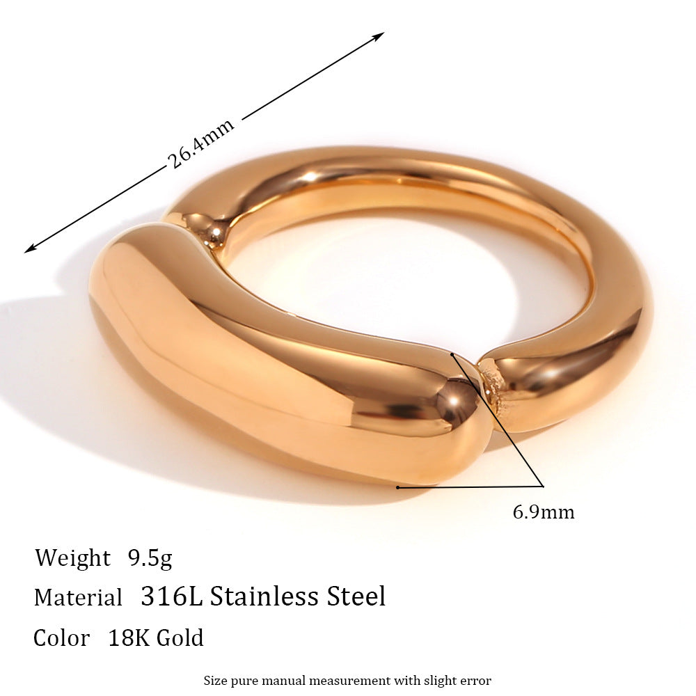 Minimalist Geometric Titanium Steel Ring with 18K Gold Plating and Contrasting Thick Band Smile Design