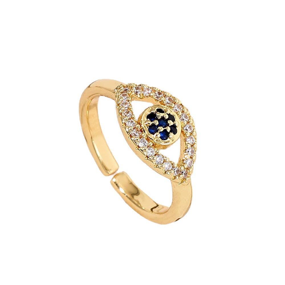 Anello occhio di demone geometrico a vista per donna in rame con placcatura in oro 18 carati e intarsio in zircone
