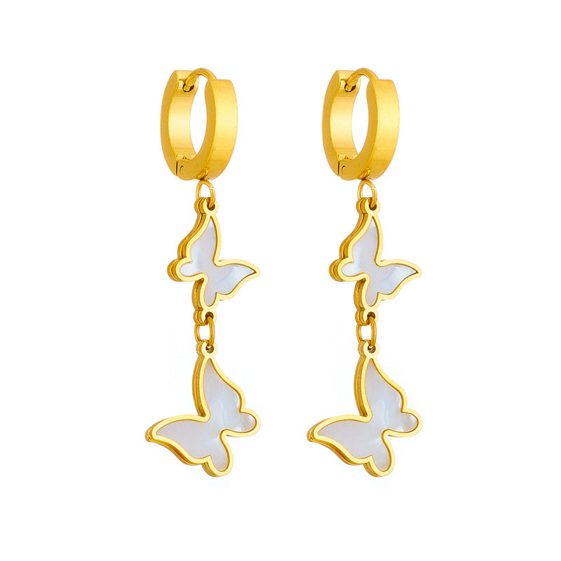 Vintage Style White Butterfly Shaped Titanium Steel Earrings with Plated Finish for Women