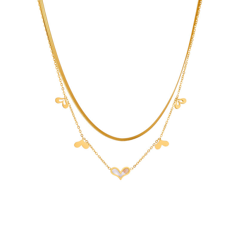 Collana Pendente a Cuore a Doppio Strato Minimalista in Acciaio al Titanio con Finitura Placcata da Donna