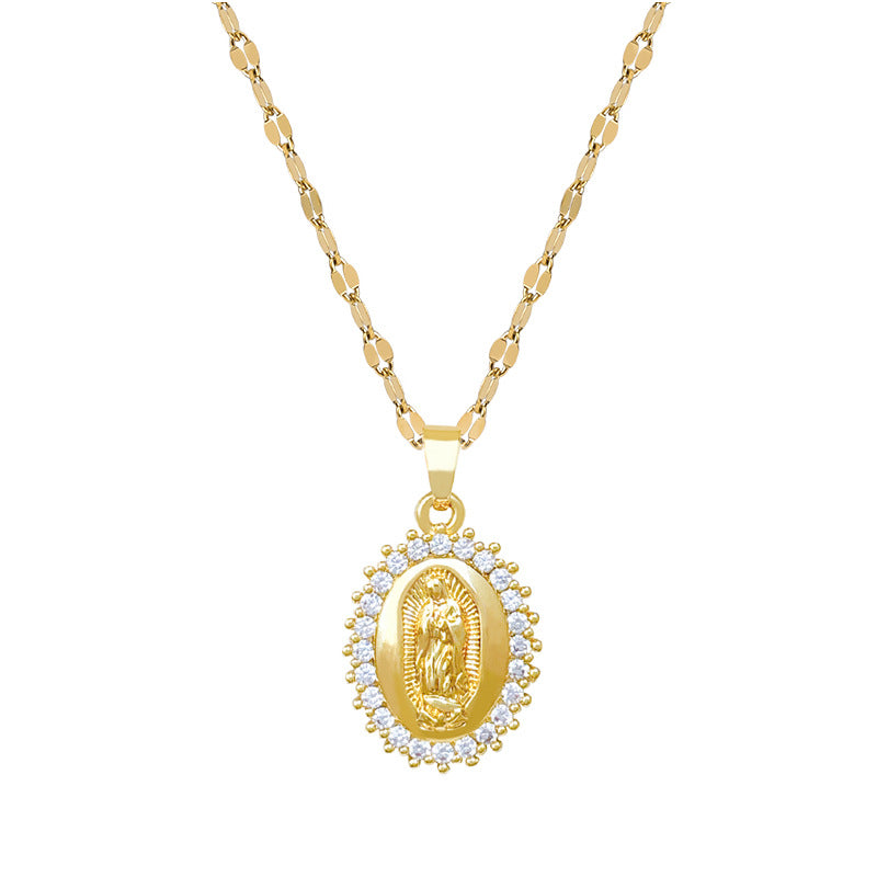 Sweet Oval Geometric Cubic Zirconia Inlay Titanium Steel Necklace for Unisex