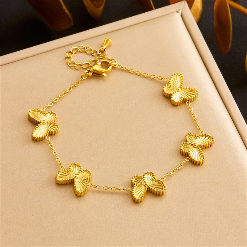 Elegant Striped Butterfly Stainless Steel Plated Jewelry Set for Women