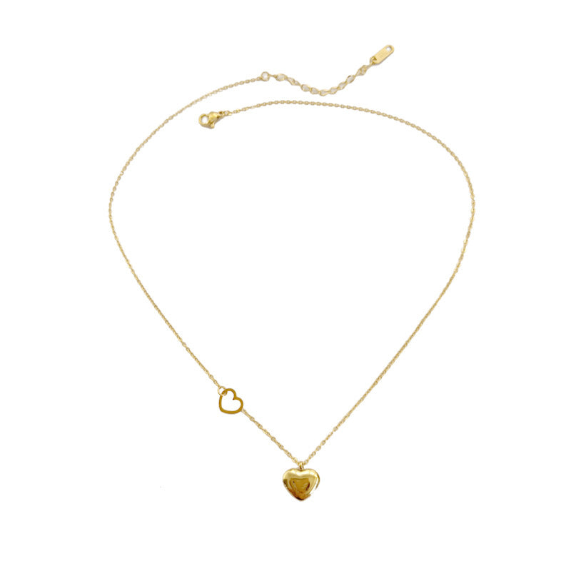 Vintage 18K Gold Plated Heart Pendant Necklace Titanium Steel Minimalist Unisex Jewelry