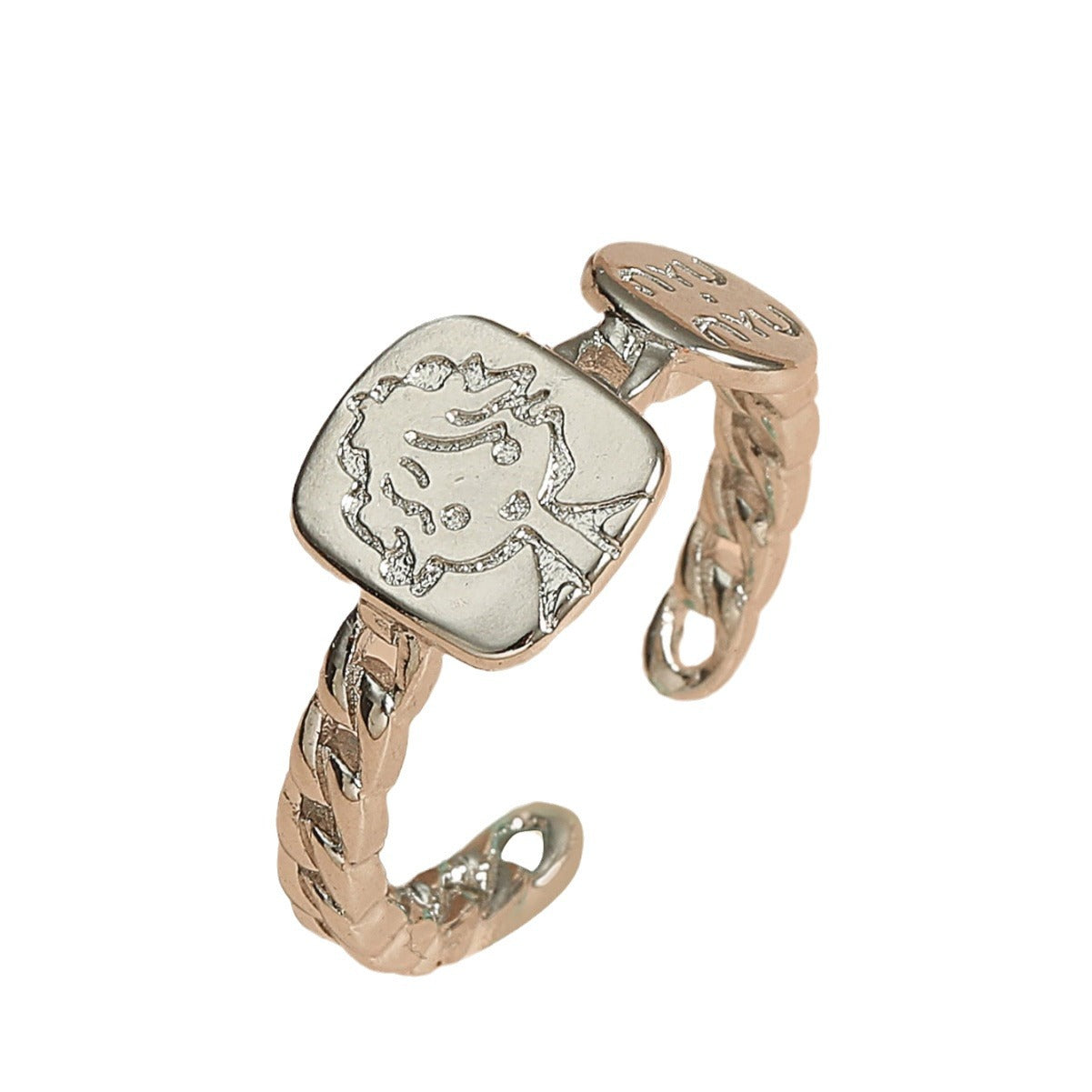 Anillo Abierto Ajustable Minimalista Dulce de Aleación con Acabado Galvanizado Diseño Geométrico en Forma de U para Mujer