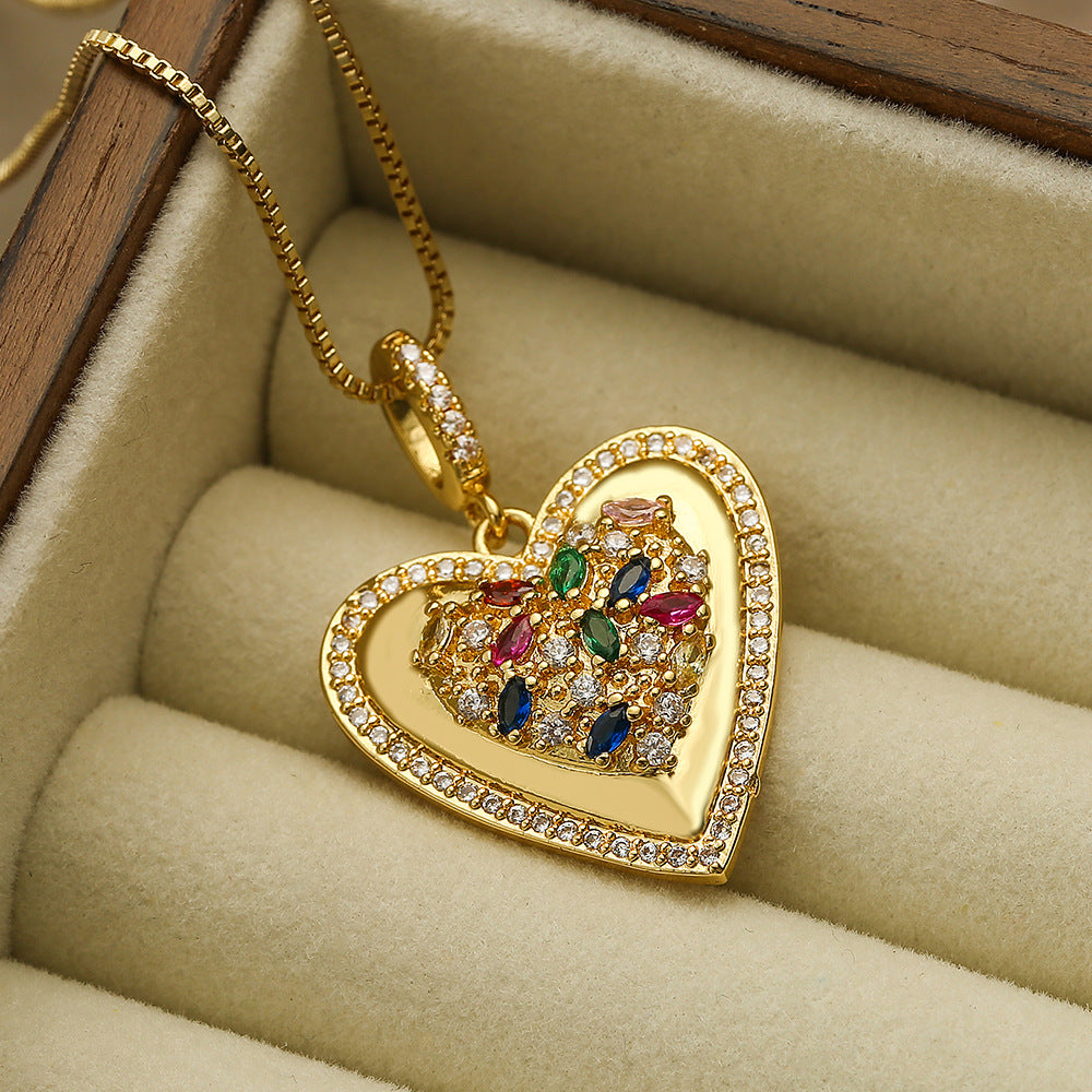 Minimalist Elegant Zircon Heart Pendant Necklace for Women with Copper Chain