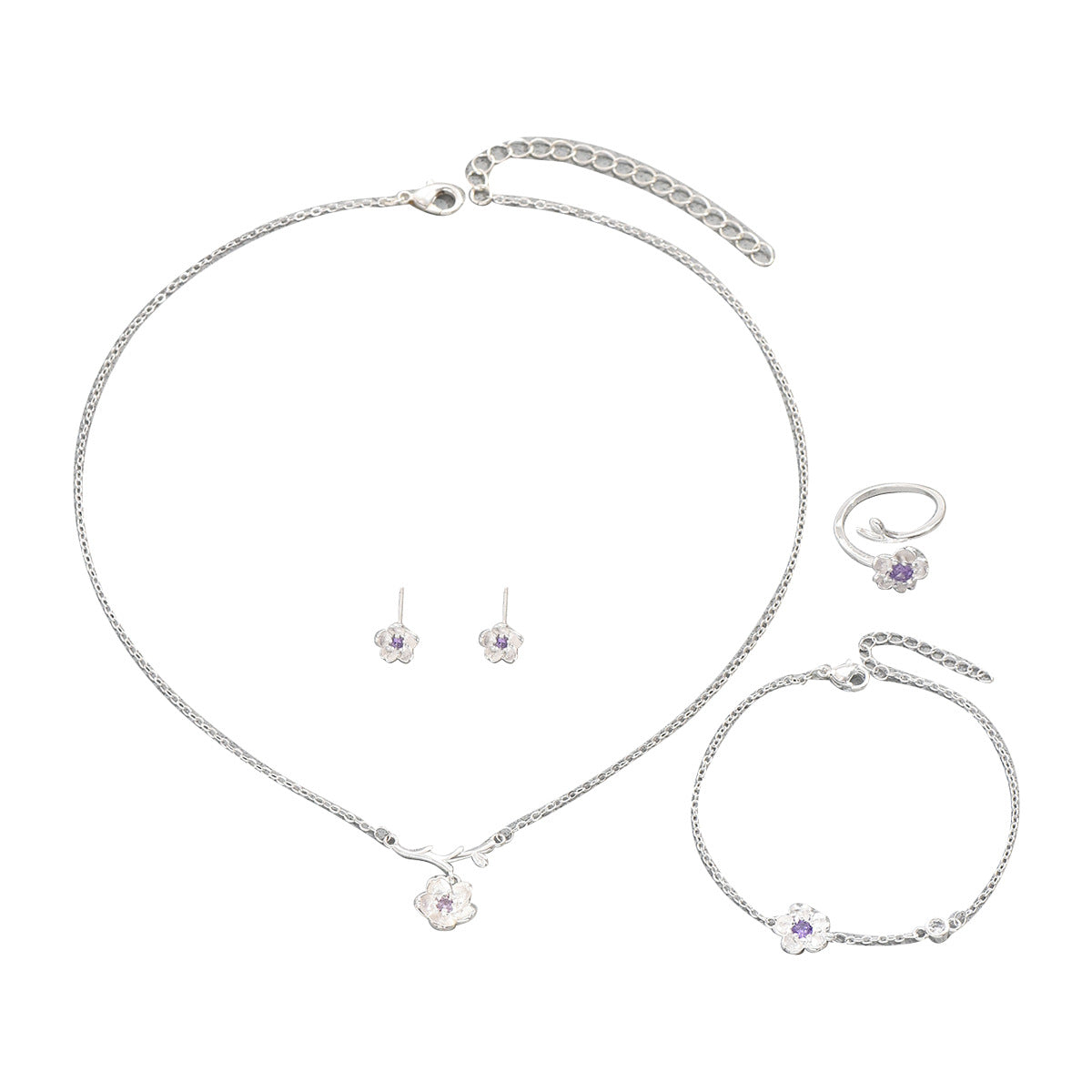 Set di collana con pendente romantico a fiori di ciliegio per donna, con intarsi di zirconi su base in rame, design floreale, catena lunga