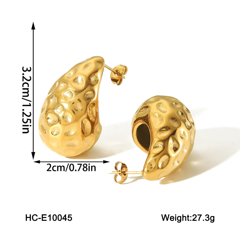 Pendientes modernos de lava para mujer de acero inoxidable chapado en oro de 18 quilates con textura geométrica martillada