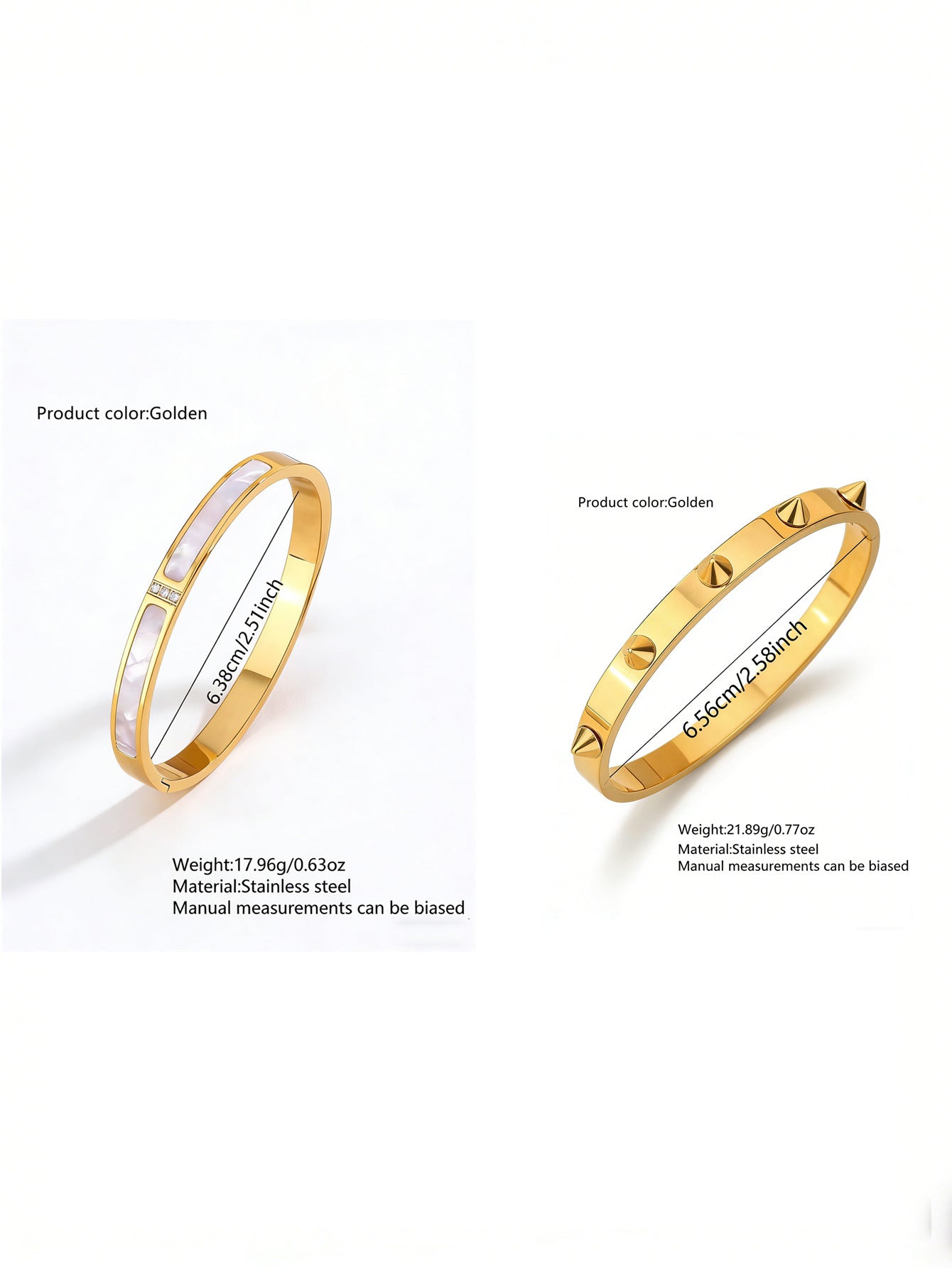 Bracciale Chiodato in Acciaio Inossidabile Placcato Oro 18K Elegante Casual con Madreperla e Zirconi Cubici