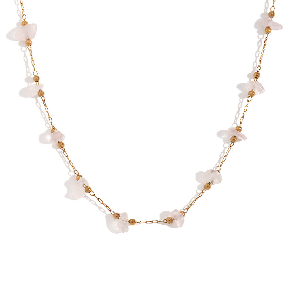 Collana Minimalista Geometrica da Donna in Acciaio Inossidabile con Placcatura in Oro 18K e Accenti di Cristallo Rosa